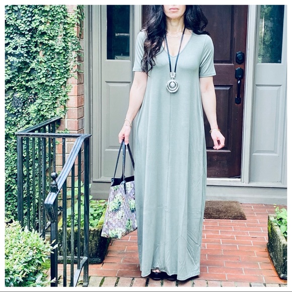 ✨FAVORITE✨V NECK LOOSE FIT SIDE POCKETS MAXI DRESS - Picture 9 of 13